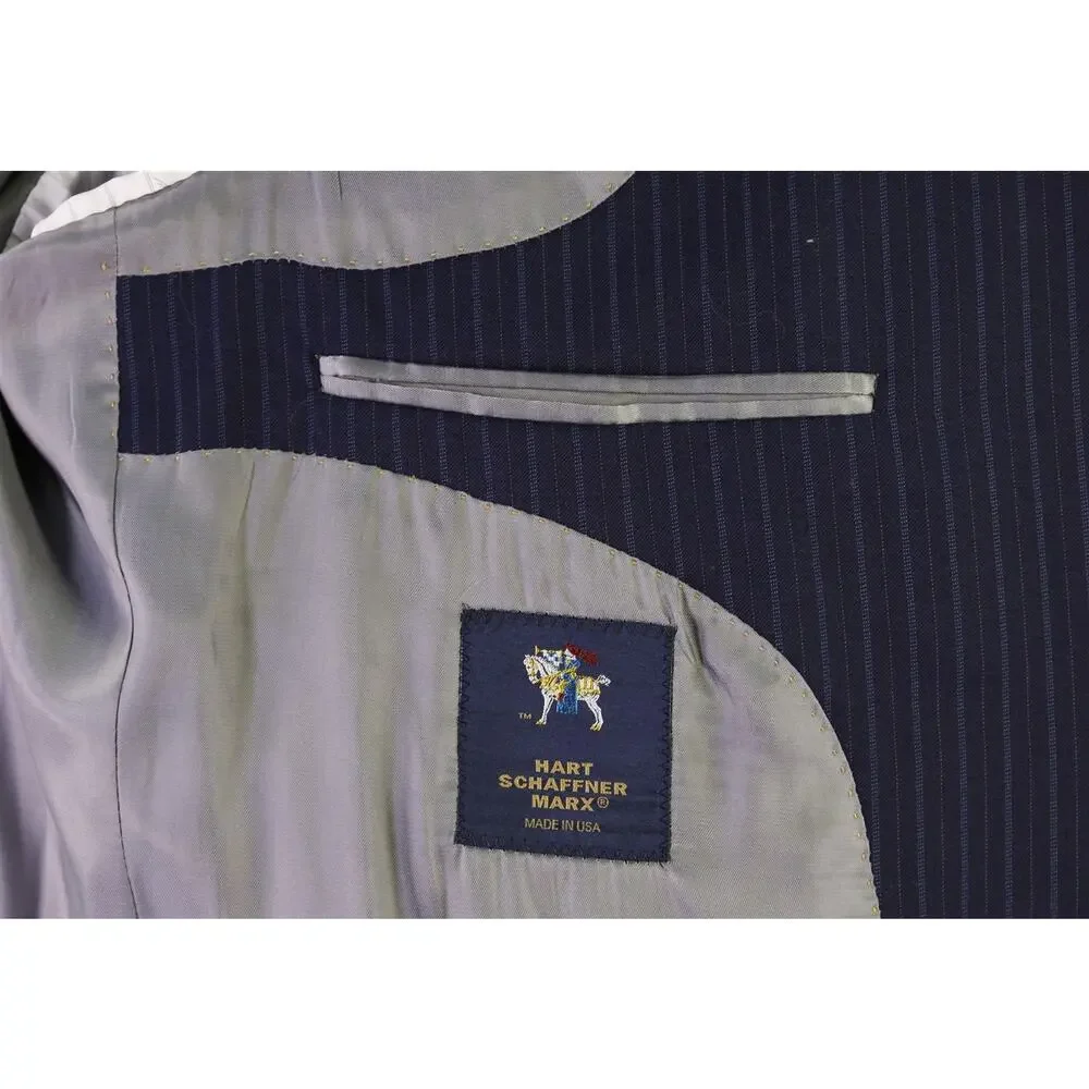 Hart Schaffner Marx Very Recent Navy Blue Striped 2-Btn Wool Suit 44L